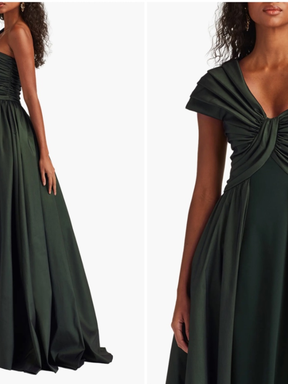 Tadashi Shoji One-Shoulder Forest Green Evening Gown - Picture 3 of 3